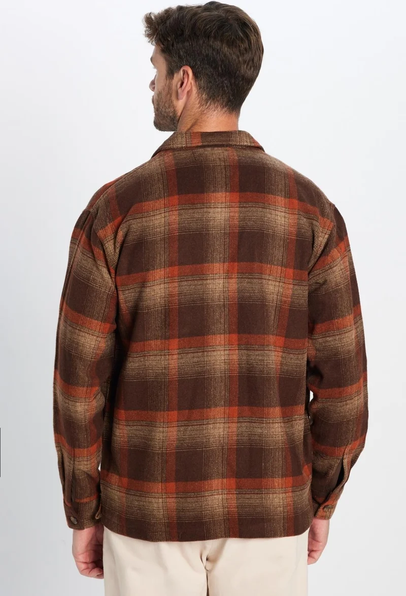 تودورس Men's Relax Fit Casual Cut Lumberjack Double Pocket Checkered Slit Winter Shirt