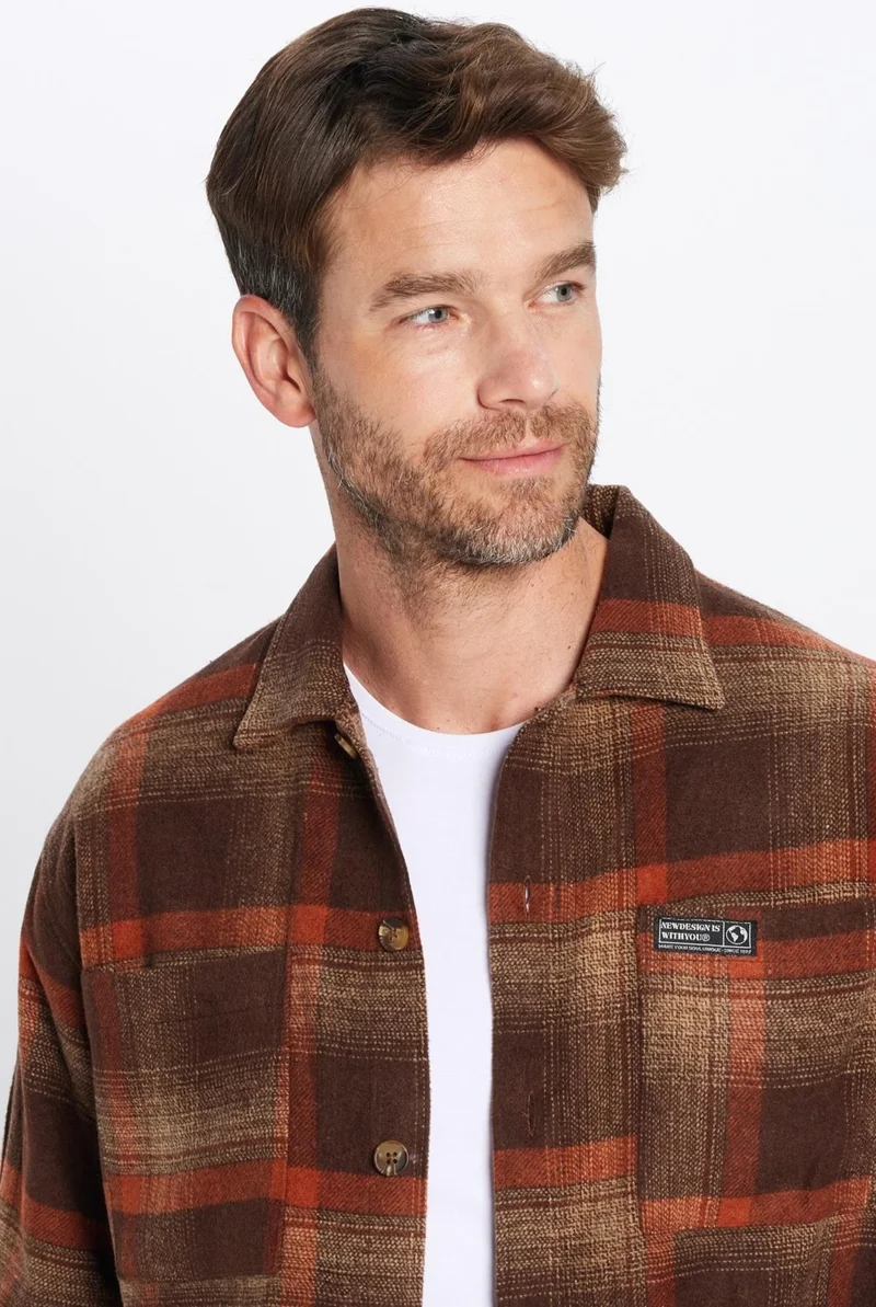 تودورس Men's Relax Fit Casual Cut Lumberjack Double Pocket Checkered Slit Winter Shirt