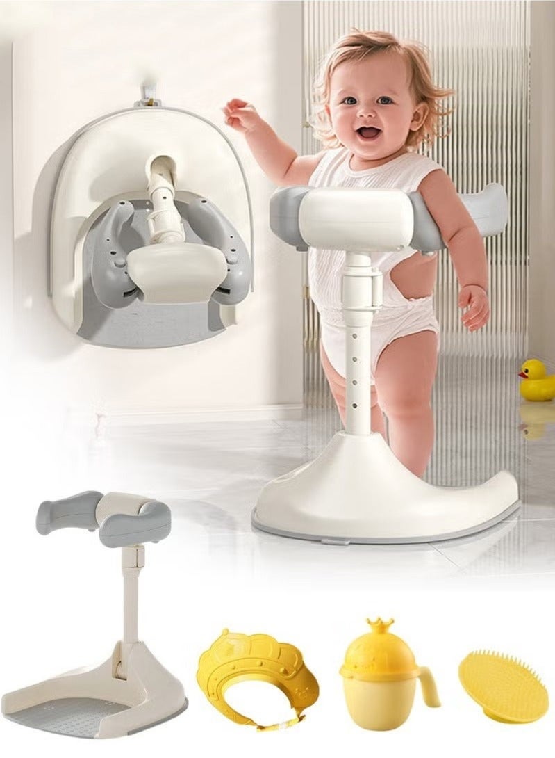 Gonice Baby Bath Support, Baby Bath Tub, Infant Bathtub, Infant Bath Chair, Foldable Baby Bath Stand with Anti-Slip Base, Adjustable Bath Shower Helper with Shower Cap + Shampoo Brush + Shower Cup