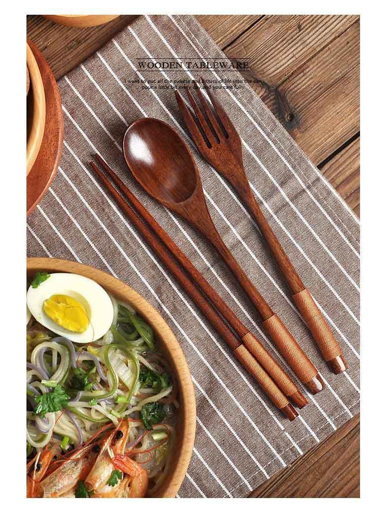 general 4-Piece Long Handled Solid Wood Adult Portable Tableware Set - Image 3