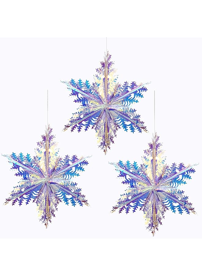 The Bros 3Pcs Iridescent Snowflake Ornament Hanging Decoration, Foil Ceiling Decorative Hanging Ornaments, for Bridal Shower Wedding Birthday Frozen Theme, Party Fairy Princess Rainbow Show - Image 1