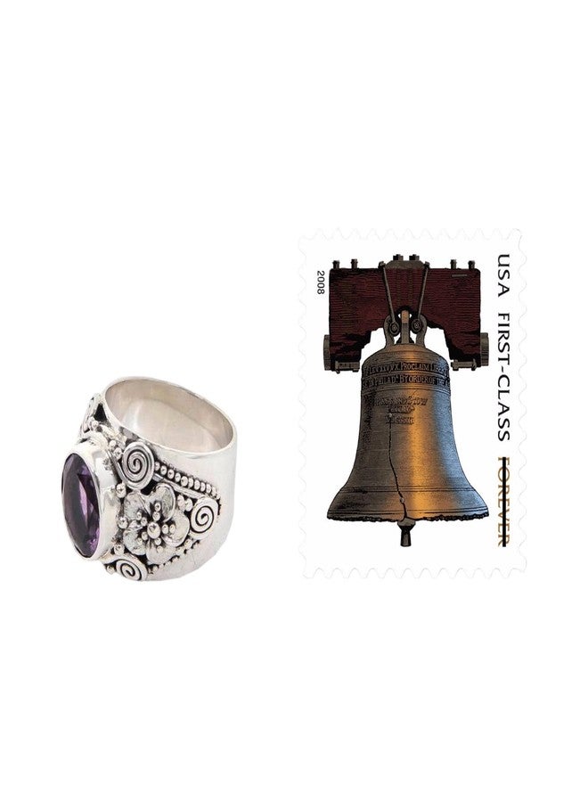 نوفيكا خاتم كوكتيل من نوفيكا مصنوع يدويًا من حجر الجمشت الأرجواني المصقول من بالي، حجر بخت إندونيسي [إطار التاج 0.5 بوصة طول × 0.4 بوصة عرض × 0.2 بوصة ارتفاع، عرض السوار 10 مم] - Image 4