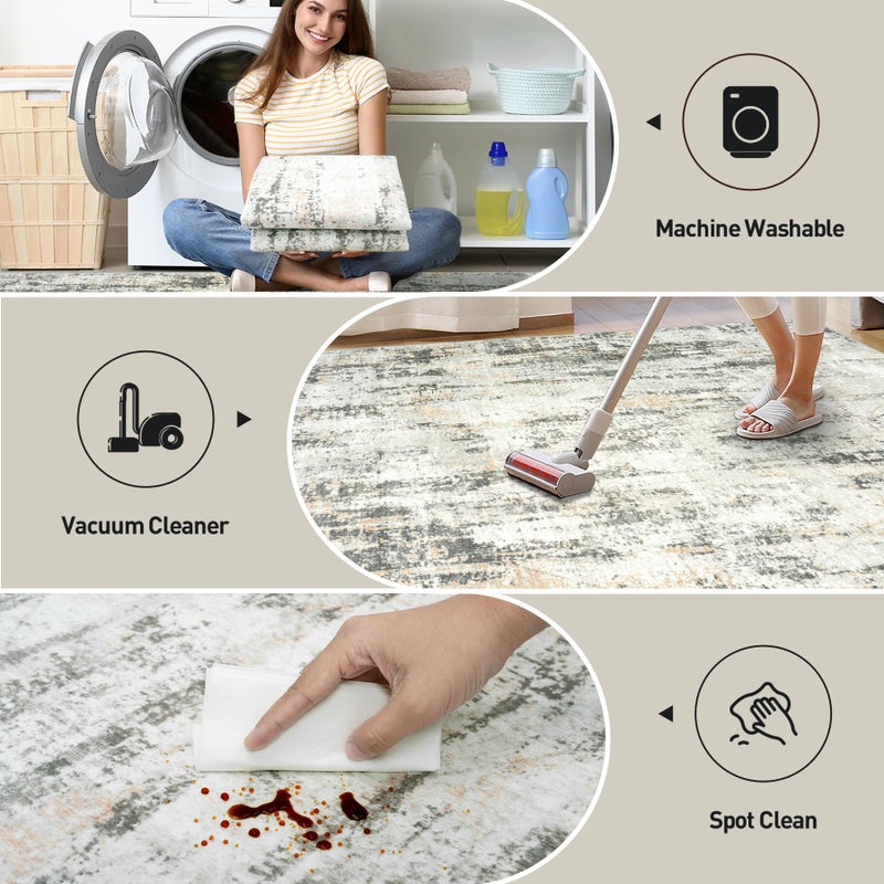 Gent drizz 8x10 Area Rugs Washable Rug: Modern Abstract Living Room Rug Soft Anti-Skid Thin Carpet Indoor Floor Non-Shedding Carpets for Bedroom Dining Room Farmhouse Nursery Home Office Grey Brown - Image 4