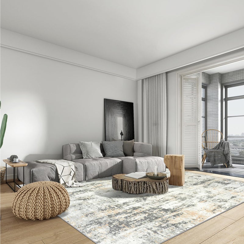 Gent drizz 8x10 Area Rugs Washable Rug: Modern Abstract Living Room Rug Soft Anti-Skid Thin Carpet Indoor Floor Non-Shedding Carpets for Bedroom Dining Room Farmhouse Nursery Home Office Grey Brown - Image 3