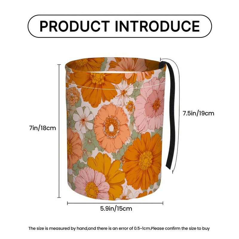 Vibrant Orange Floral Print Car Trash Can For Kitchen Camping Travel Garbage Bin Car Accessories Organizer Decoration For Women Pattern One - Image 3