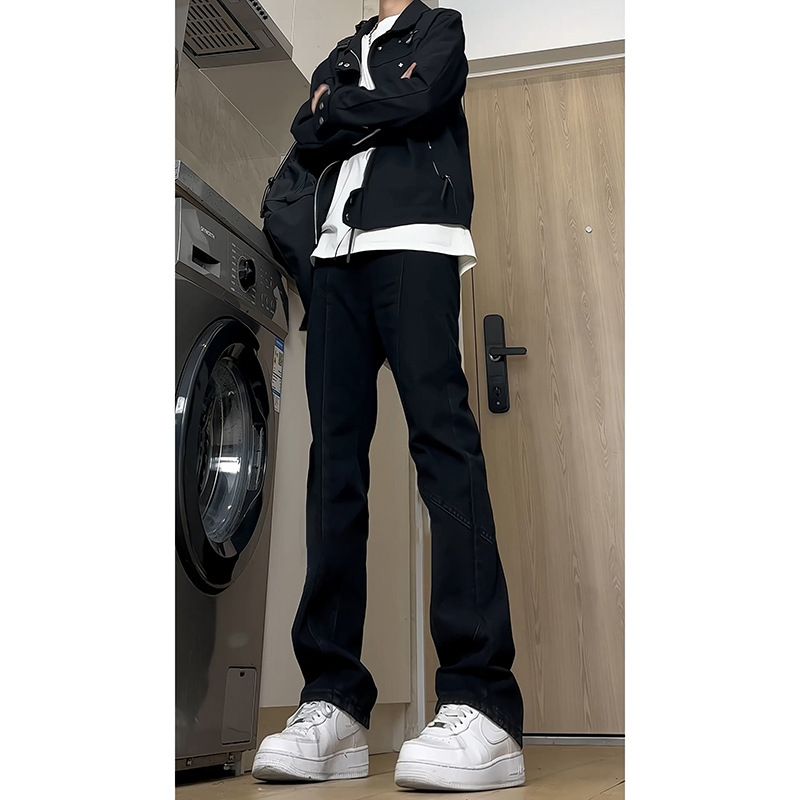 Men's Jeans INS Trendy Cat Whisker Worn Stretch Cropped Denim - Image 1