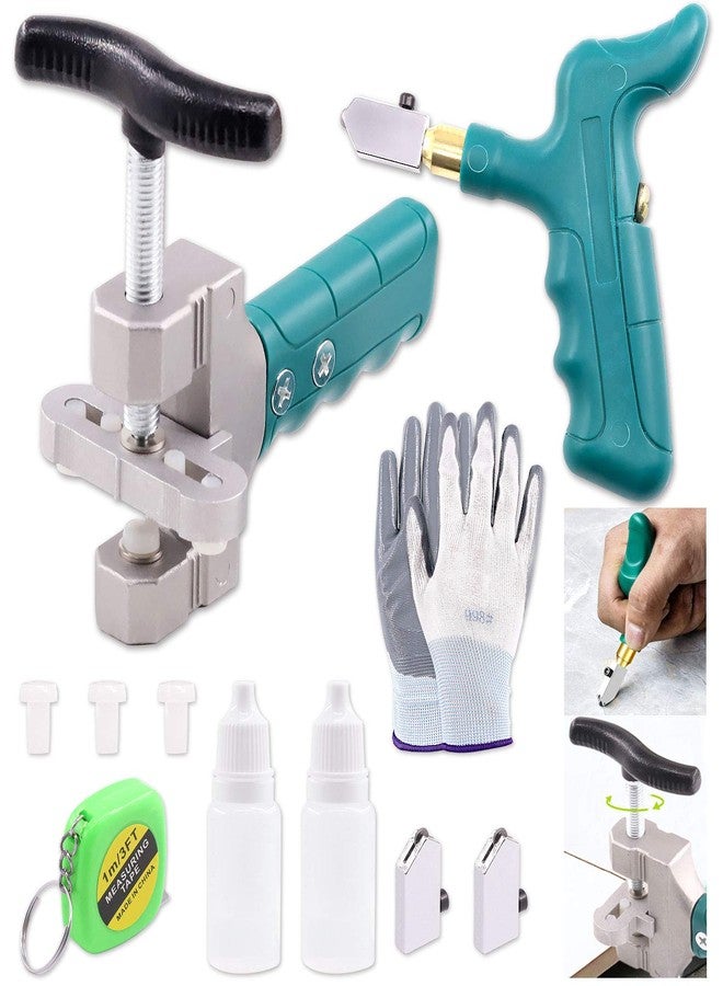 Keadic Glass Tile Cutter Tool Kit, Glass Breaking Pliers, Tile Cutter Hand Tools Set with 6mm Alloy Steel Blades, Spacers, Special Oil Bottles Tape Measure & Cut-resistant Gloves - Image 1