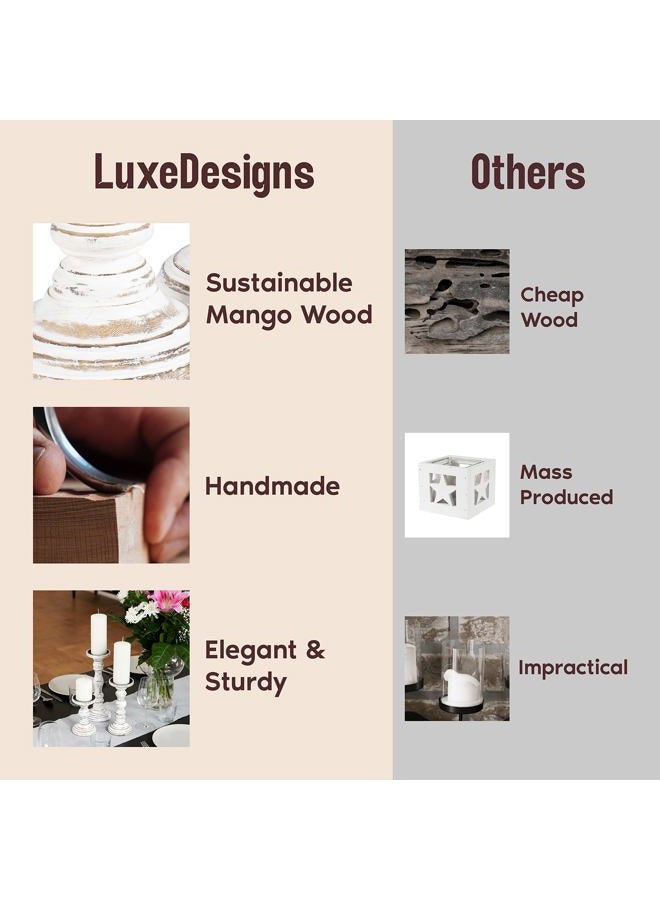 Luxe Designs Candle Holders for Pillar Candles - Large Wooden Tall Candle Holders Compatible with Battery-Operated Candles - Pillar Candle Holders Set of 3 - Image 2