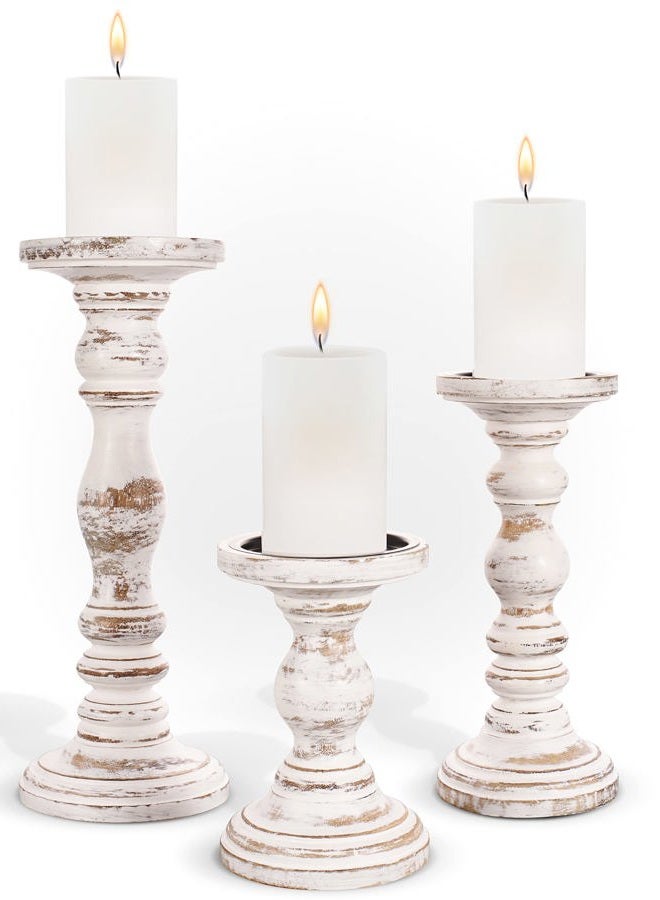 Luxe Designs Candle Holders for Pillar Candles - Large Wooden Tall Candle Holders Compatible with Battery-Operated Candles - Pillar Candle Holders Set of 3 - Image 1