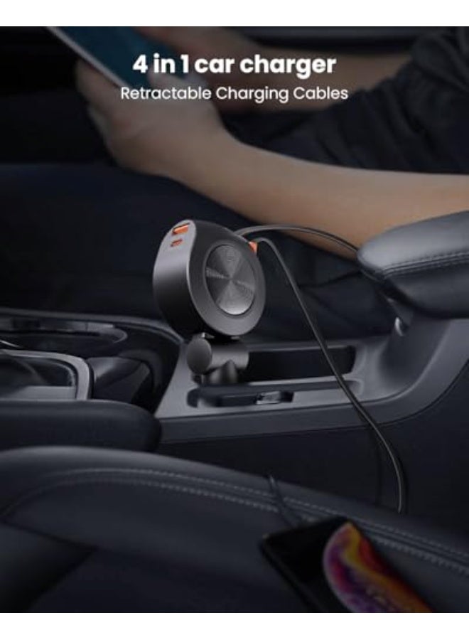 GEEKERA Retractable Car Charger 4 in 1,69W Fast Car Phone Charger with 2 USB Cables, Compatible with iPhone 16/15/14/13/12 Pro Max, iPad，Galaxy, Switch Vision Pro - Image 2