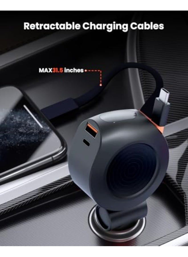 GEEKERA Retractable Car Charger 4 in 1,69W Fast Car Phone Charger with 2 USB Cables, Compatible with iPhone 16/15/14/13/12 Pro Max, iPad，Galaxy, Switch Vision Pro - Image 4
