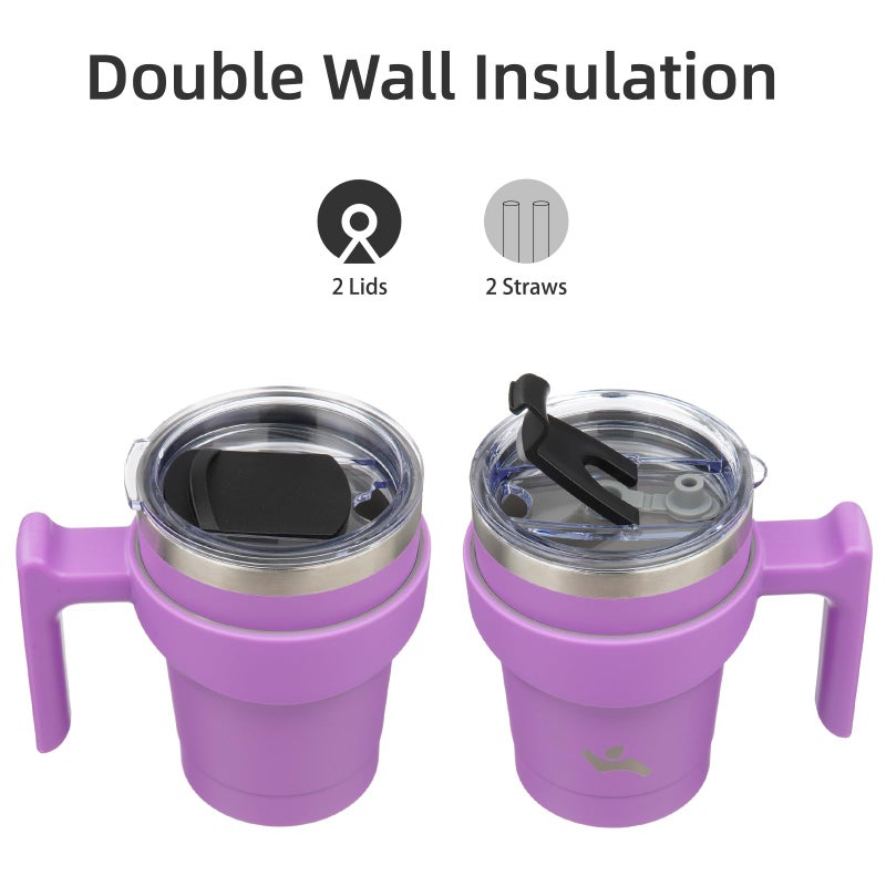 Konokyo 10 oz Tumbler with Handle and 2 Straw 2 Lid, Insulated Water Bottle Stainless Steel Vacuum Cup Reusable Travel Mug,Lavender - Image 3