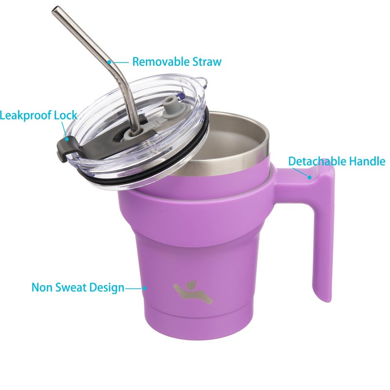 Konokyo 10 oz Tumbler with Handle and 2 Straw 2 Lid, Insulated Water Bottle Stainless Steel Vacuum Cup Reusable Travel Mug,Lavender - Image 2