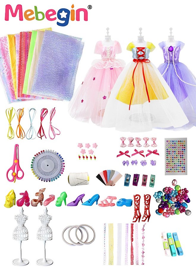 MEBEGIN - 500+ PCS Fashion Designer Kits, DIY Handmade Doll Clothes Set with 2 Mannequins, Fashion Design Studio Toys, Creative Doll Clothes Outfits Hand Made Set, No-Sewing Fashion Design, Ideal Gift for Girls - Image 1