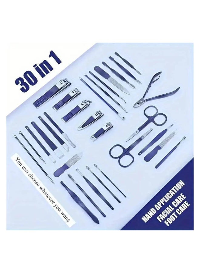 شابية مجموعة قص الأظافر 30 في 1، مجموعة مانيكير، طقم أظافر، طقم مانيكير من الفولاذ المقاوم للصدأ، طقم احترافي مع حقيبة سفر (مجموعة سوداء 30 قطعة) - Image 5