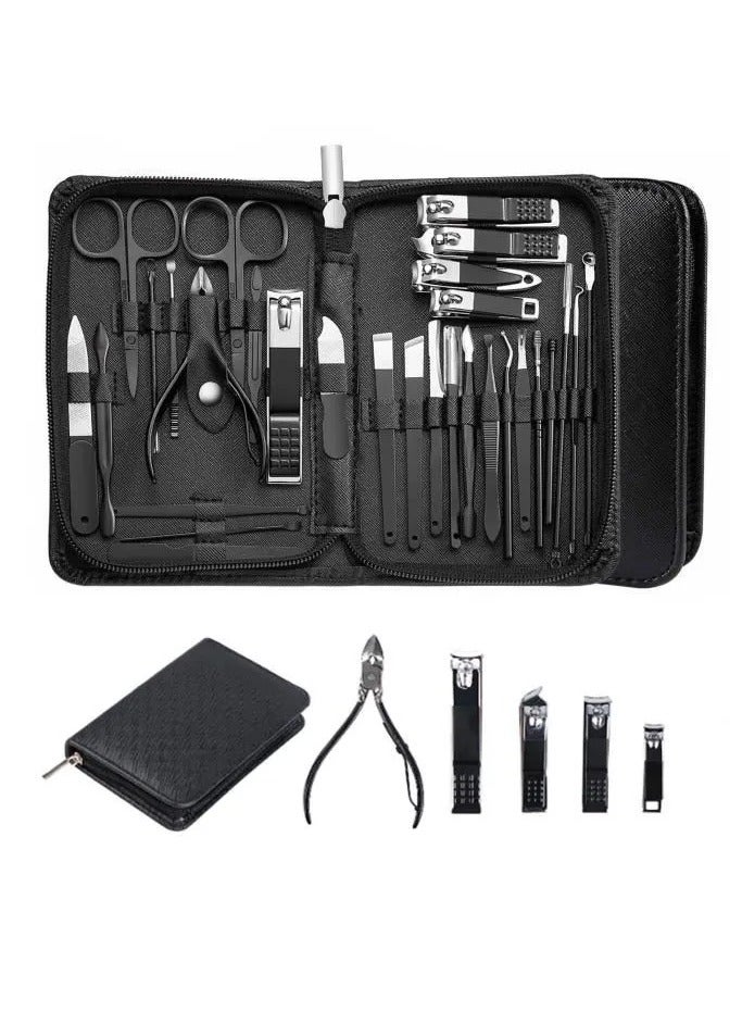 شابية مجموعة قص الأظافر 30 في 1، مجموعة مانيكير، طقم أظافر، طقم مانيكير من الفولاذ المقاوم للصدأ، طقم احترافي مع حقيبة سفر (مجموعة سوداء 30 قطعة) - Image 1