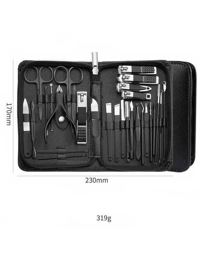 شابية مجموعة قص الأظافر 30 في 1، مجموعة مانيكير، طقم أظافر، طقم مانيكير من الفولاذ المقاوم للصدأ، طقم احترافي مع حقيبة سفر (مجموعة سوداء 30 قطعة) - Image 2