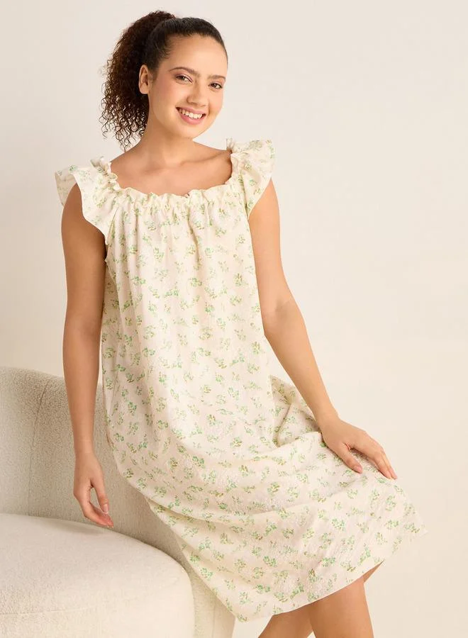 سبلاش فيڤ فستان نوم بدون أكمام بطبعة زهور مع تفاصيل كشكش