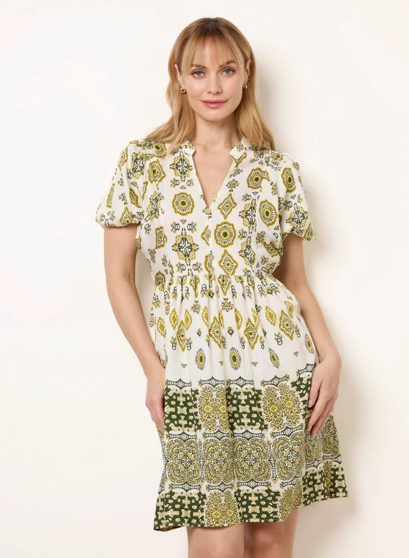 بلو فانيلا Abstract Print Button Front Mini Dress