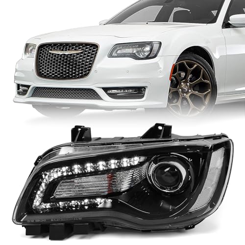 VLINCAR Halogen Headlight Assembly Compatible with Chrysler 300 300C 2015 2016 2017 2018 Headlamp with Bulbs w/LED DRL Black Housing & Clear Reflector Left Driver Side - Image 1