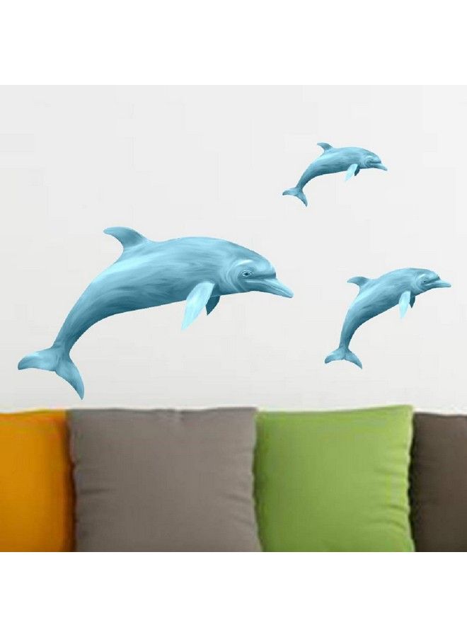 Amaonm Removable 3 Pcs Jumping Blue Dolphin Wall Decals Diy Wall Stickers 3D Nursery Art Decor Peel Stick Decoration Decal For Girls Bedroom Kids Bathroom Living Room Window Door Sticker Murals - Image 3