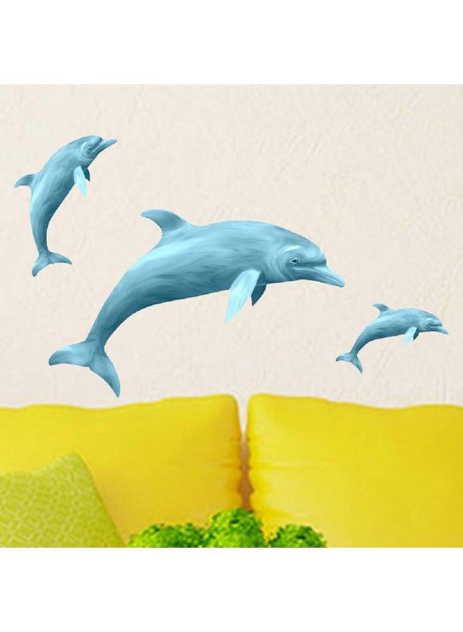 Amaonm Removable 3 Pcs Jumping Blue Dolphin Wall Decals Diy Wall Stickers 3D Nursery Art Decor Peel Stick Decoration Decal For Girls Bedroom Kids Bathroom Living Room Window Door Sticker Murals - Image 4