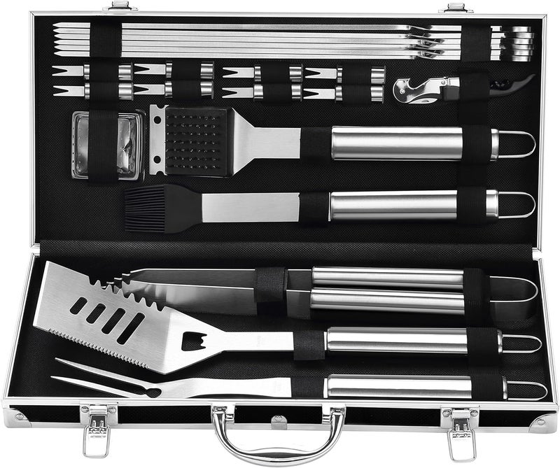 grilljoy BBQ Accessories Grill Tools Set - 22PCS Stainless Steel Barbecue Grill Accessories for Outdoor Grill with Black Aluminum Case - Christmas Grilling Gifts for Men & Dad -Grill Tools Kit - Image 1