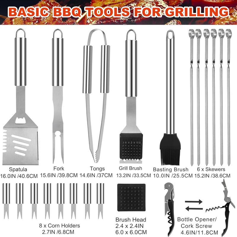 grilljoy BBQ Accessories Grill Tools Set - 22PCS Stainless Steel Barbecue Grill Accessories for Outdoor Grill with Black Aluminum Case - Christmas Grilling Gifts for Men & Dad -Grill Tools Kit - Image 2