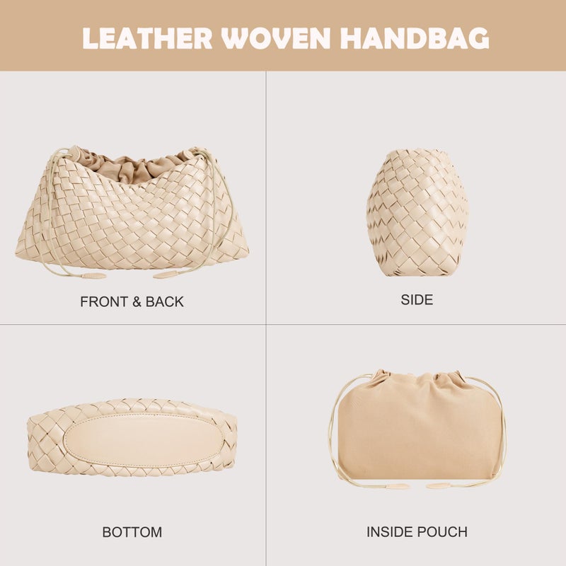 YLYYHH Leather Basket Woven Handbag, Vegan Leather Shoulder Cute Hobo Purse, Woven Underarm Bag with Purse, Beige - Image 5