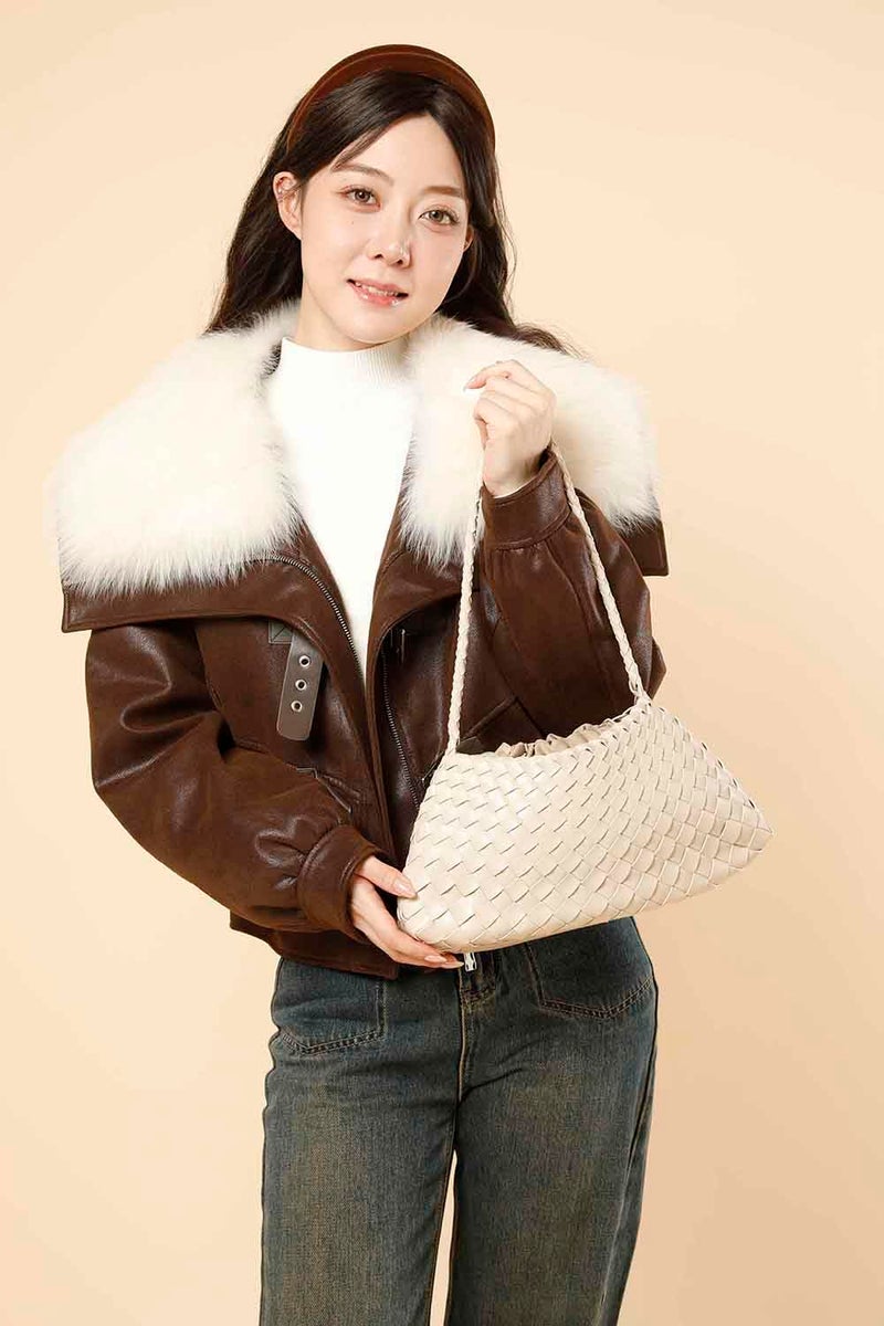 YLYYHH Leather Basket Woven Handbag, Vegan Leather Shoulder Cute Hobo Purse, Woven Underarm Bag with Purse, Beige - Image 2