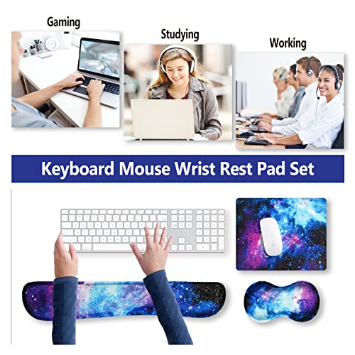 ARTSO Keyboard Wrist Rest and Mouse Pad with Wrist Support Set Ergonomic Coaster, Memory Foam Mousepad 4 in 1 Non-Slip Rubber Base Durable Comfortable for Easy Typing Pain Relief, Starry Sky Galaxy - Image 4