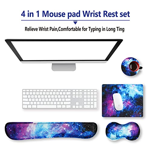 ARTSO Keyboard Wrist Rest and Mouse Pad with Wrist Support Set Ergonomic Coaster, Memory Foam Mousepad 4 in 1 Non-Slip Rubber Base Durable Comfortable for Easy Typing Pain Relief, Starry Sky Galaxy - Image 5