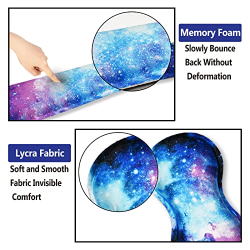 ARTSO Keyboard Wrist Rest and Mouse Pad with Wrist Support Set Ergonomic Coaster, Memory Foam Mousepad 4 in 1 Non-Slip Rubber Base Durable Comfortable for Easy Typing Pain Relief, Starry Sky Galaxy - Image 3