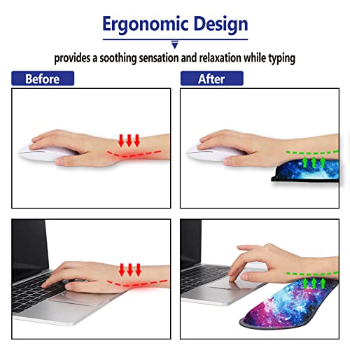 ARTSO Keyboard Wrist Rest and Mouse Pad with Wrist Support Set Ergonomic Coaster, Memory Foam Mousepad 4 in 1 Non-Slip Rubber Base Durable Comfortable for Easy Typing Pain Relief, Starry Sky Galaxy - Image 2