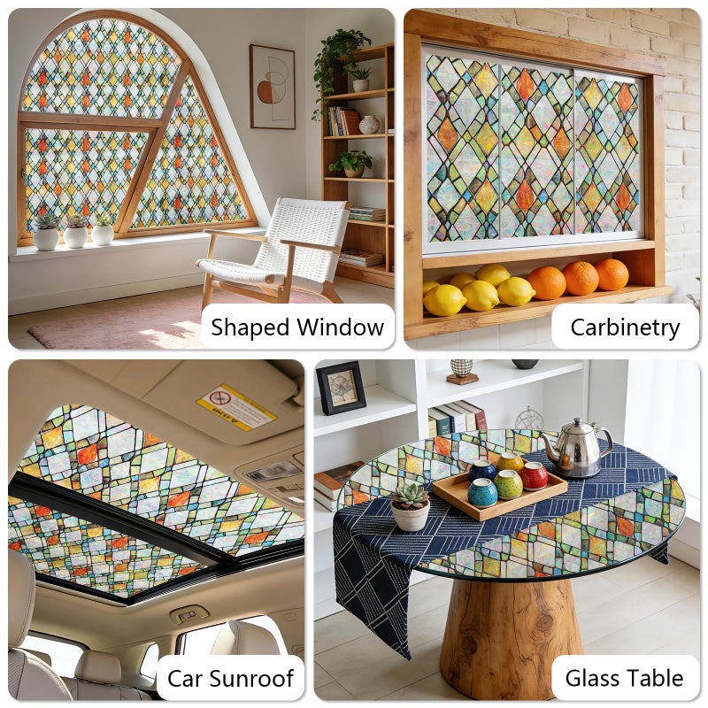 LEMON CLOUD Window Privacy Film, Decorative Stained Glass Static Cling for Privacy & Sun Blocking,Removable Colorful Lattice Sticker for Home Living Room, Bedroom, Bathroom, 17.5" x 78.7" Inch - Image 5