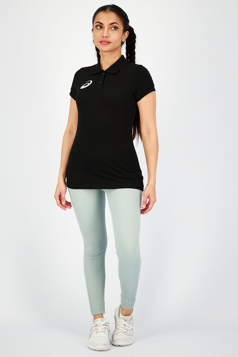 asics Women Sports Fir Brand Logo Polo Shirt, Black - Image 3