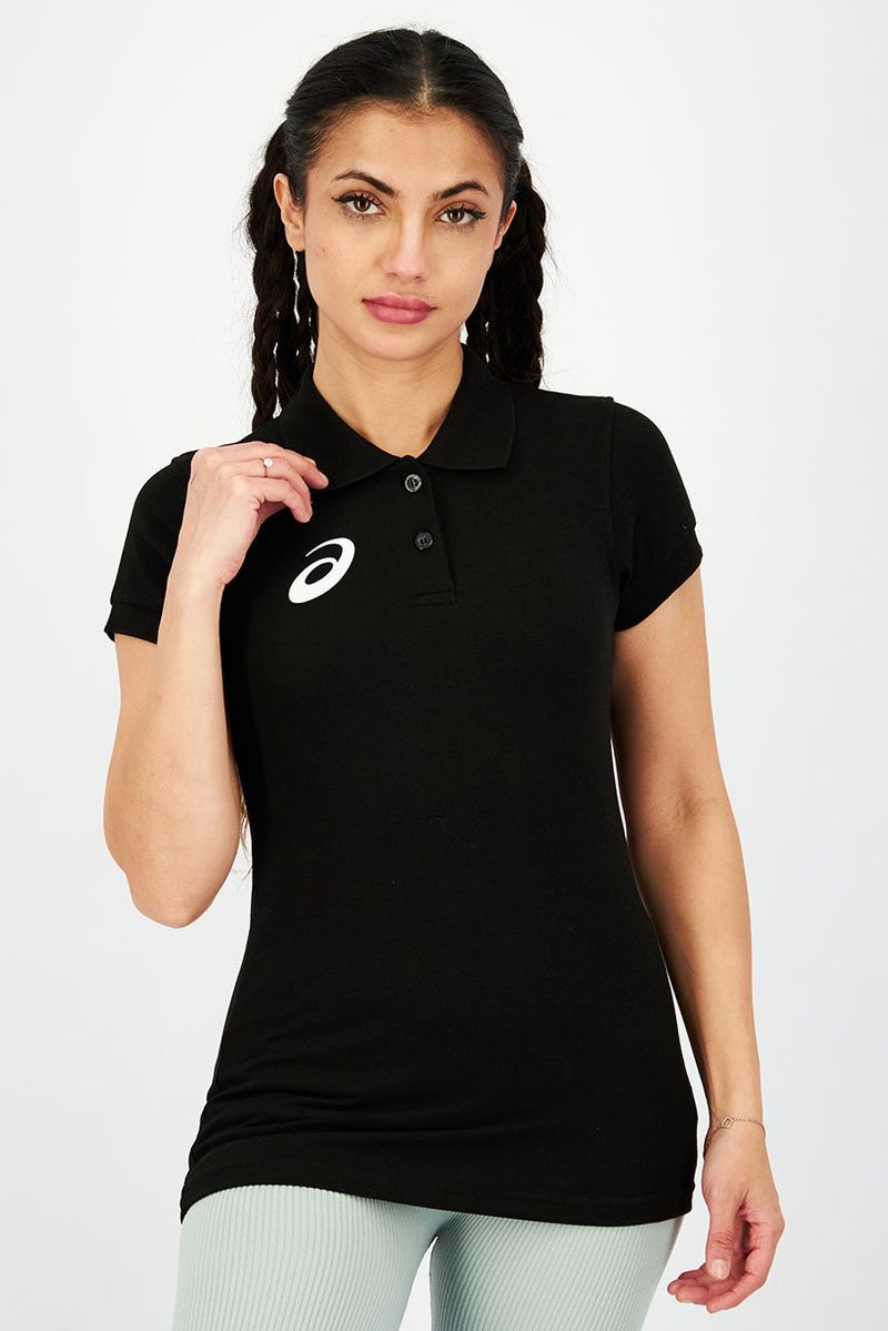 asics Women Sports Fir Brand Logo Polo Shirt, Black - Image 1