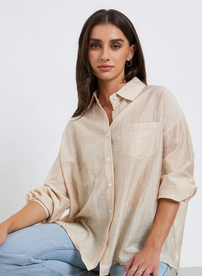 Styli Women Beige Long Sleeve Oversized Shirt