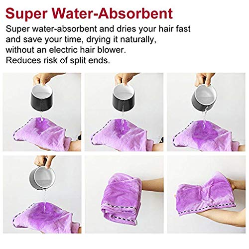 CC CAIHONG Microfiber Hair Towel 4 Pack, Hair Towel Wrap Quick Dry Hair Hat Anti-frizz Head Turban with Button, Wet Curly Hair Towels for Women (Blue & Pink & Purple & Red) - Image 4