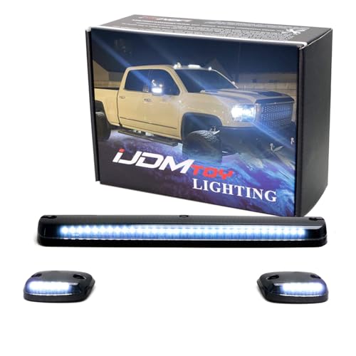 iJDMTOY 3pc Smoked Lens Full White LED Cab Roof Clearance Light Kit Compatible With 200714 Chevy GMC Silverado Sierra 2500HD 3500HD Also Universal Fit For Many Other Trucks - Image 1