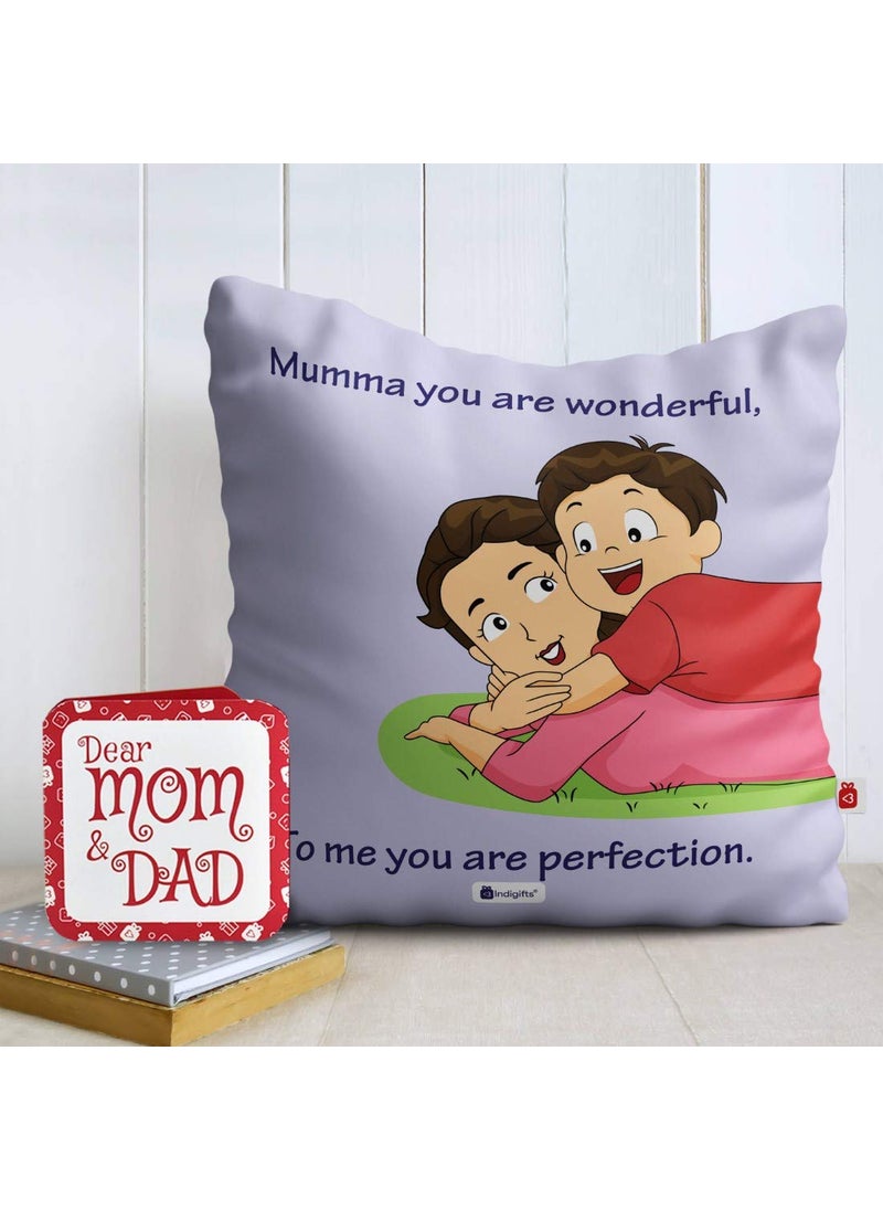 Indigifts Indigifts Mom Special Micro Satin, Fibre Cushion Cover with Filler - 12x12 inch, Multi Color  - Image 2