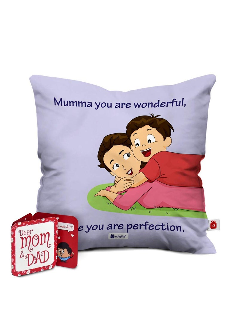 Indigifts Indigifts Mom Special Micro Satin, Fibre Cushion Cover with Filler - 12x12 inch, Multi Color  - Image 1
