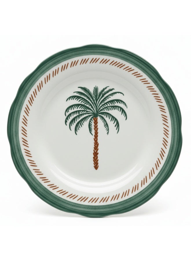 AKDC Angela Tropical Coconut Ceramic Plate – 16 cm (White & Green) - Image 1