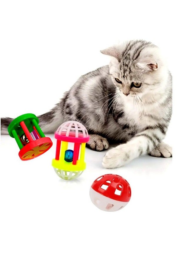 كرة قطط - لعبة كرة للحيوانات الأليفة، 3 قطع من كرات القطط البلاستيكية الدوارة ذات الشكل الأسطواني لإثارة الحيوانات الأليفة ومطاردة الصيد والرياضة (ألوان عشوائية) - Image 1