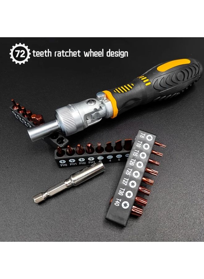 24 قطعة من مجموعة مفكات البراغي الصفراء ذات المقبض الدوار بزاوية 180 درجة مع أدوات مغناطيسية متعددة الزوايا - Image 1