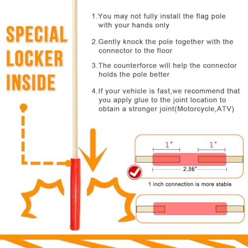 RAXCONN Wheelchairs Safety Flag with Polyester Full Color Tear-Resistant Waterproof Orange Flag, 6-Feet Height Adjustable Heavy Duty Fiberglass Pole - Image 3