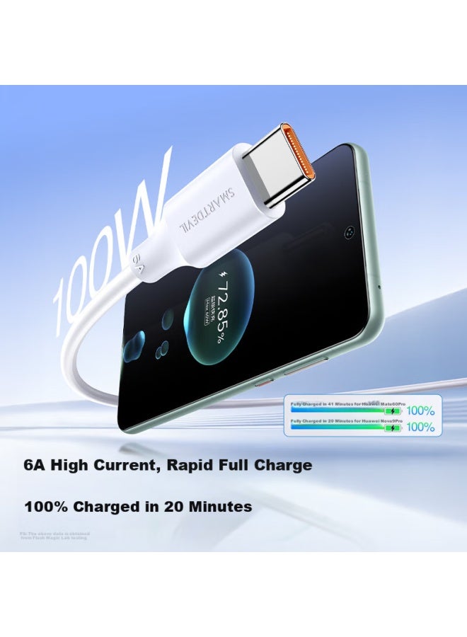 SmartDevil كابل بيانات سمارت ديفيل نوع-C 6A لهواوي هونر شحن فائق السرعة 100W/88W/66W كابل شحن ميت 70/60 برو/بيورا 80 هاتف أندرويد تابلت شاومي - Image 2