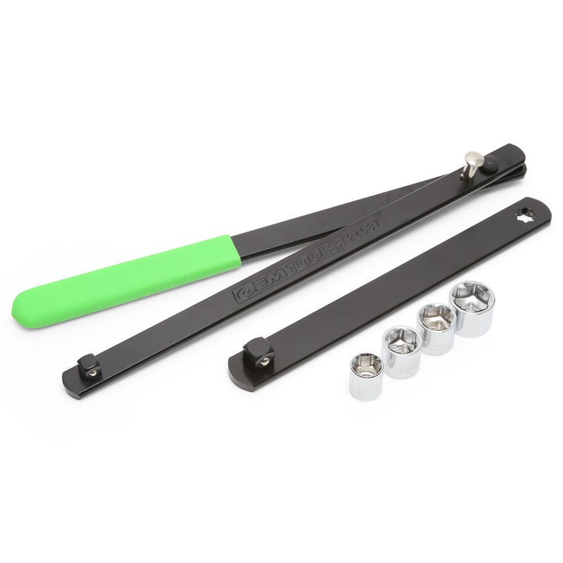 OEMTOOLS مجموعة أدوات حزام سير OEMTOOLS 24687، تشمل مقبض دفع 3/8، محولات دفع 1/2 و 3/8 مربع، و 4 مفاتيح ضحلة (13، 15، 16، و 18 مم)، تحرير ضغط الربيع وإزالة بكرة الشد. - Image 3