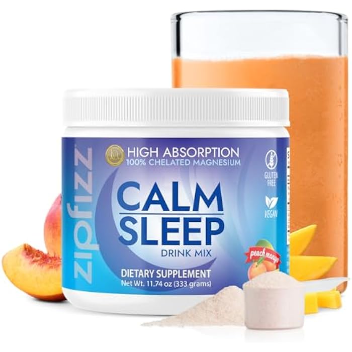 Zipfizz Nightly Calm & Sleep Supplement Powder, Peach Mango, 12.3 oz (30-60 Servings) | Natural Sleep Aid For Kids & Adults | Contains Magnesium, Melatonin, L-Theanine | Relaxation & Mood Enhancement - Image 1