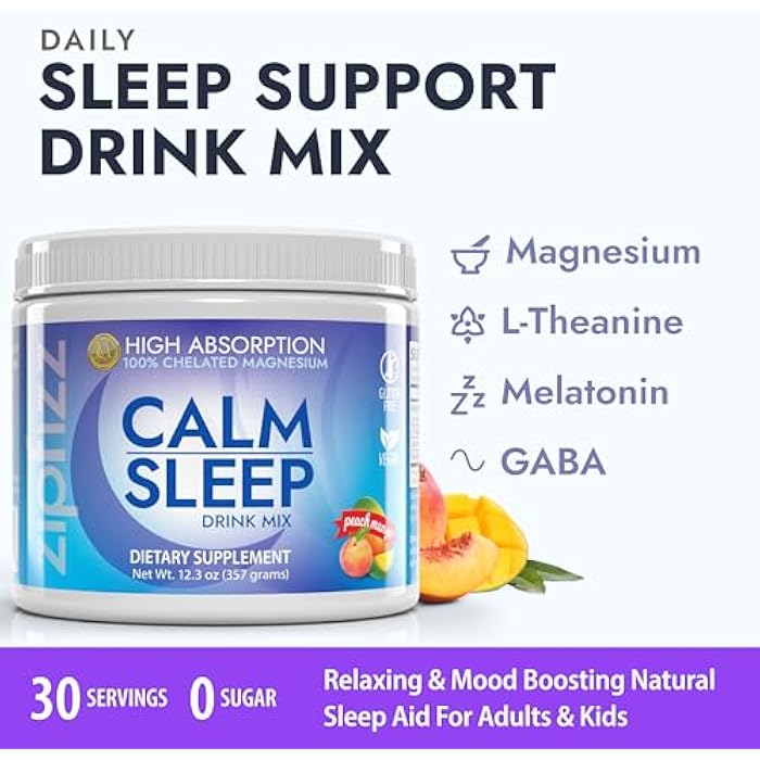 Zipfizz Nightly Calm & Sleep Supplement Powder, Peach Mango, 12.3 oz (30-60 Servings) | Natural Sleep Aid For Kids & Adults | Contains Magnesium, Melatonin, L-Theanine | Relaxation & Mood Enhancement - Image 2